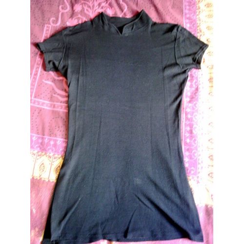 Top Long Ou Tunique Fendue Noire Col Mao - Taille 2