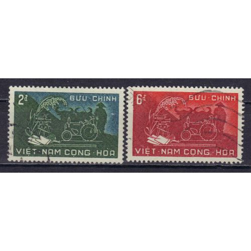 Vietnam Du Sud 1959 : Réforme Agraire - Série De 2 Timbres Oblitérés