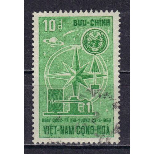 Vietnam Du Sud 1964 : Journée Météorologique Mondiale - Timbre 10 D. Vert Oblitéré