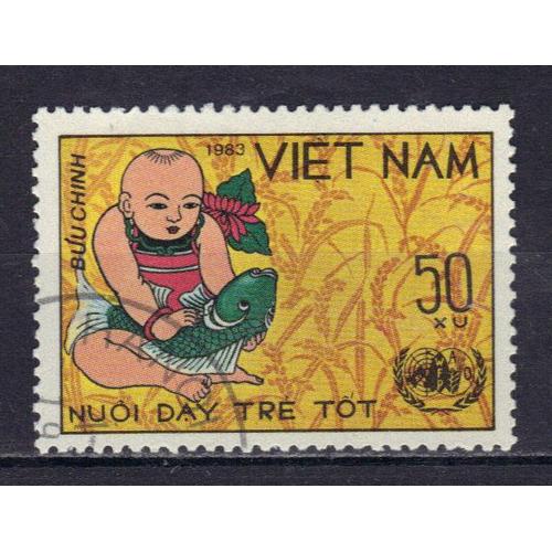 Vietnam 1983 : Journée Mondiale De L'alimentation : Protection Alimentaire De L'enfant - Timbre 50 Xu. Multicolore Oblitéré