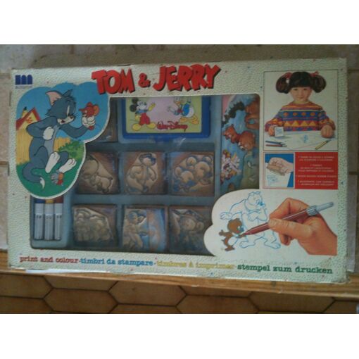 Tampons En Bois Décorés Tom & Jerry - Motif Multicolore - Vintage
