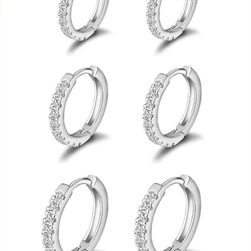 Paire De Boucles D'oreilles 3 Paires De Boucles D'oreilles, Boucles D'oreilles Or Blanc Pour Femme, 6 Mm, 8 Mm, 10 Mm