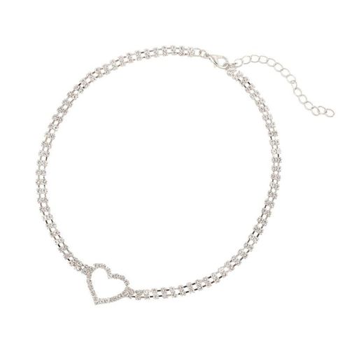 Collier Strass, Collier Coeur Argenté Pour Femmes Et Filles, Collier Scintillant