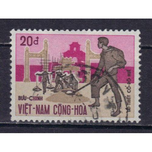 Vietnam Du Sud 1970 : Reconstruction De Hué, Ancienne Capitale Du Vietnam - Timbre 20 D. Multicolore Oblitéré