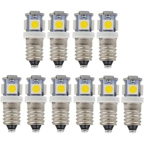 Ampoules Led E10 9v Blanc Froid 5smd 0,5w (Blanc Froid, 9v) Lot De 10