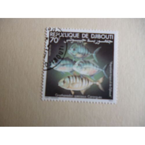 Timbre "Djibouti : Gnathanodon Speciosus :Carangues".