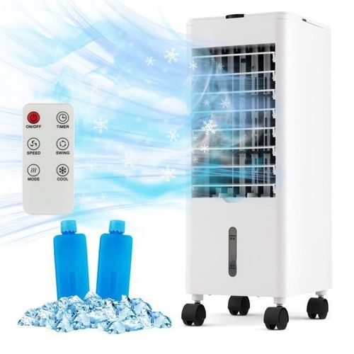 COSTWAY Climatiseur Mobile 4en1 60W-Double Réservoir 2,8L-Télécommande,Ecran Tactile LED-Minuterie 12H-Oscillation 60°-3 Vent-Blanc