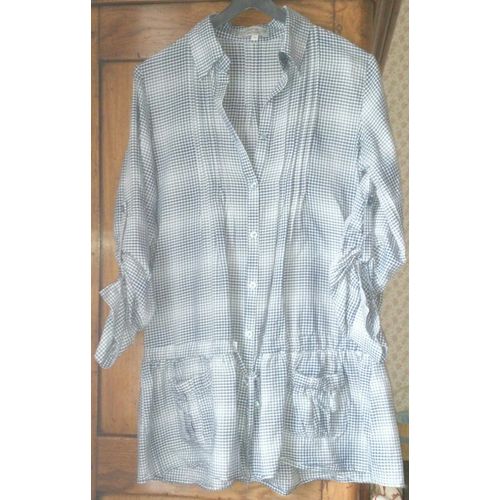 Tunique Femme T.40 Nothing Else Gémo Manches Longues Petits Carreaux Marine Et Blancs