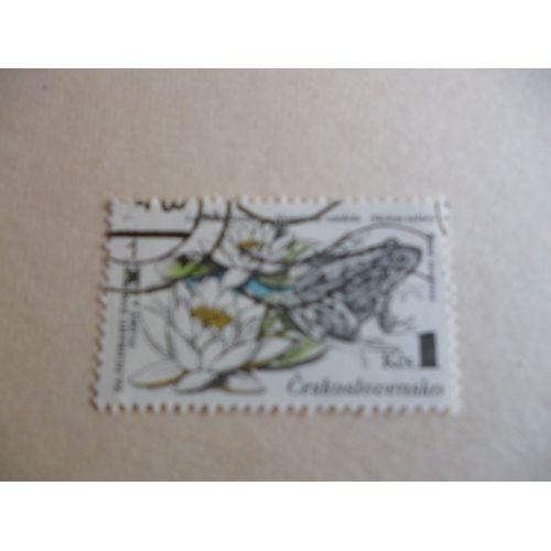 Timbre "Tchécoslovaquie :Rana Esculata :Grenouille Et Nymphéa."