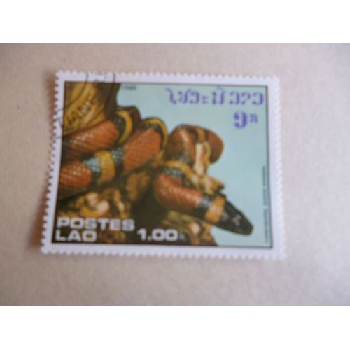 Trimbre "Laos 1986 :Python:Lampropeltis Dollata Annulata".