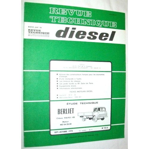 Revue Technique Diesel N° 93 D - Berliet Châssis 950-951 Kb ¿ Moteur Md 04-20-30