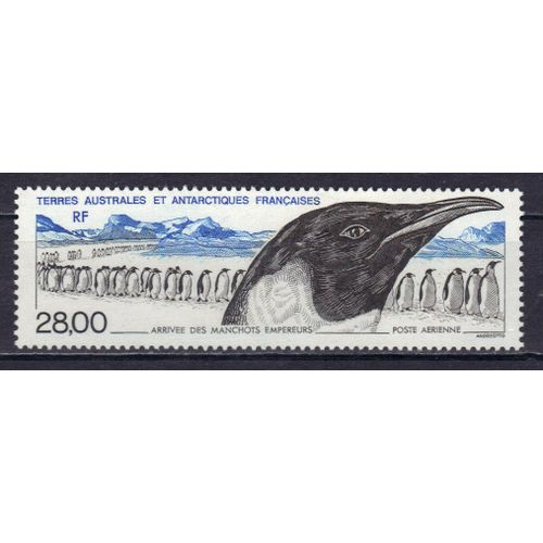 Terres Australes Et Antarctiques Francaises 1994 (Taaf) Poste Aerienne :  L'arrivée Des Manchots Empereurs : Gros Plan D'une Tête - Timbre 28 F. Bleu, Sépia Et Noir Neuf ** Cote 18 ¿