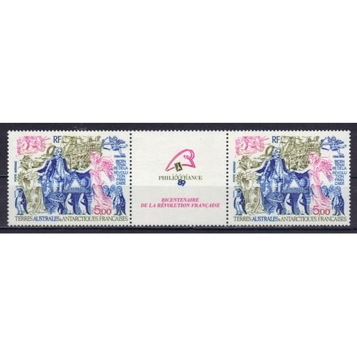 Terres Australes Et Antarctiques Francaises 1989 (Taaf) Poste Aerienne : Bicentenaire De La Révolution Française : Allégorie - Triptyque Neuf ** Avec Vignette Centrale Cote 15,50 