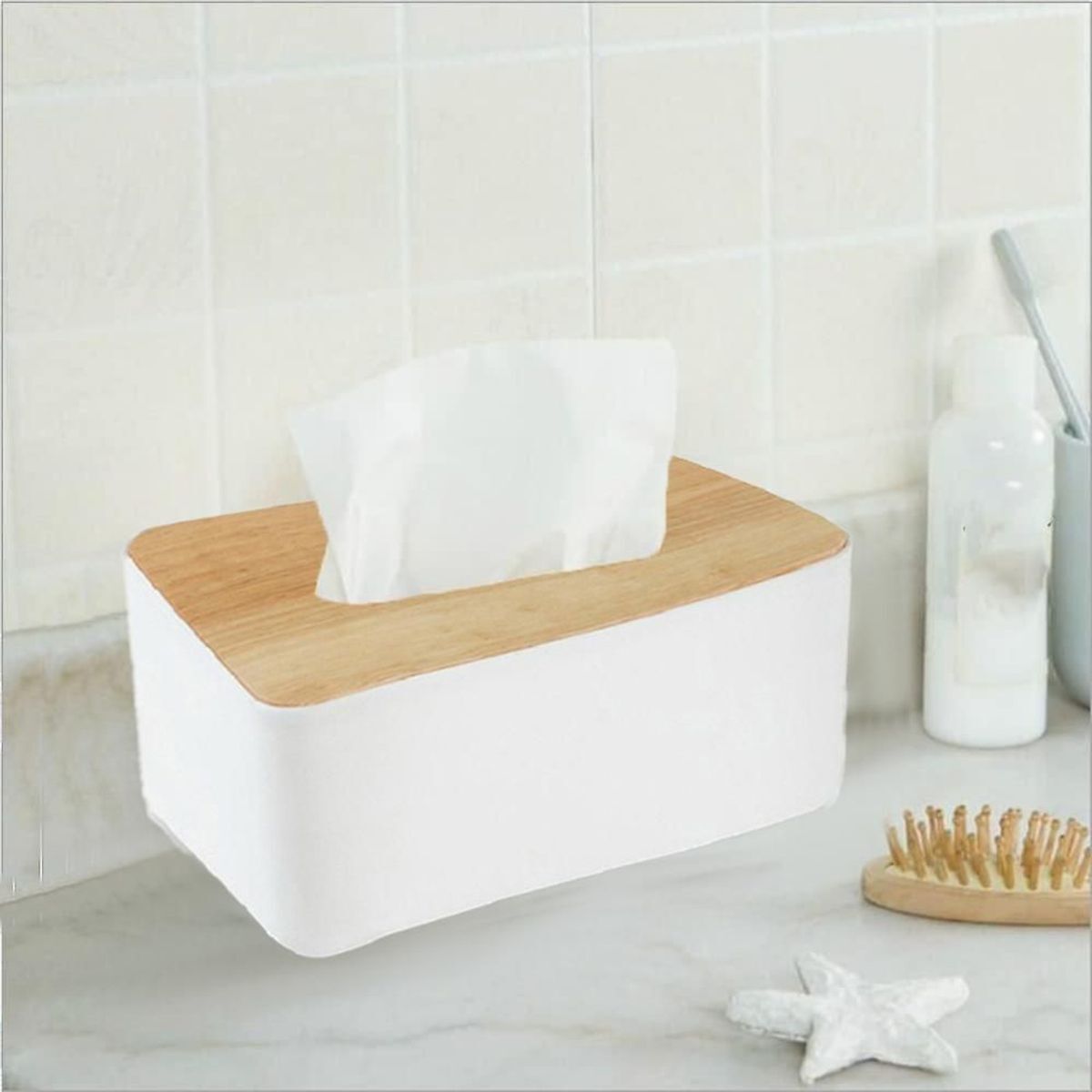 Support bo�te � mouchoirs rectangulaire en bois goodnice - 4