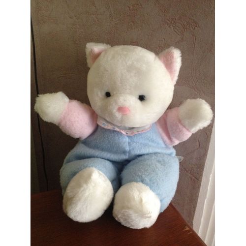 Doudou Chat Blanc Bleu Et Rose Jemini