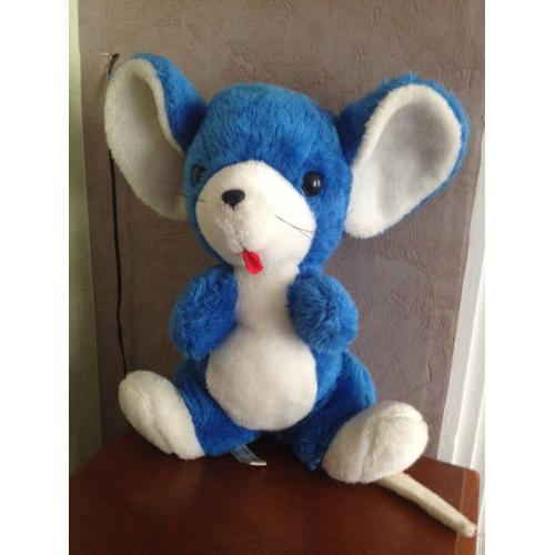 Peluche Vintage Souris Bleu Et Blanc Nounours