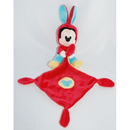 Disney Nicotoy Mickey Déguisé En Lapin Rouge Bleu Avec Son Mouchoir