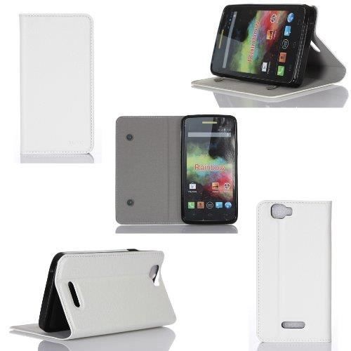 Etui Luxe Wiko Rainbow Blanc Dual Sim Cuir Style Avec Stand - Housse Folio À Rabat Coque De Protection Wiko Rainbow Blanche Android 3g/Wifi