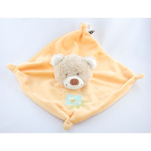 Tex Doudou Ours Plat Carré Jaune Motif Girafe