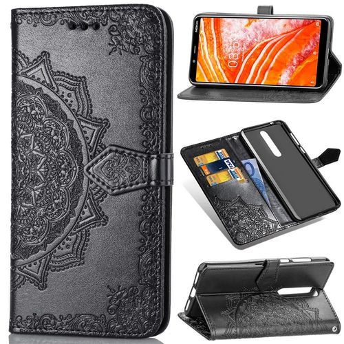 Étui Pour Nokia 3.1 Plus Simple Entreprise Antichoc Motif Exquis Étui En Cuir Couverture Rabotant - Noir