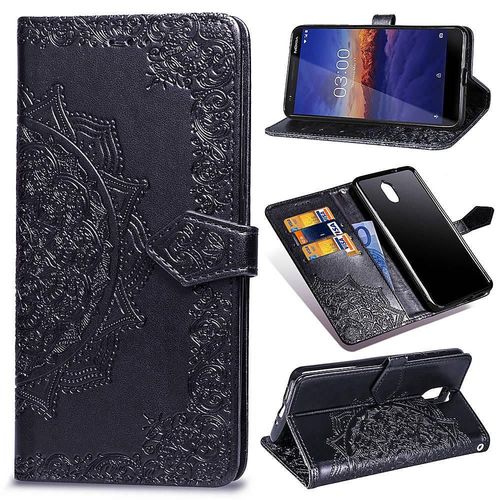 Étui Pour Nokia 3.1 Antichoc Simple Entreprise Motif Exquis Couverture Rabotant Étui En Cuir - Noir