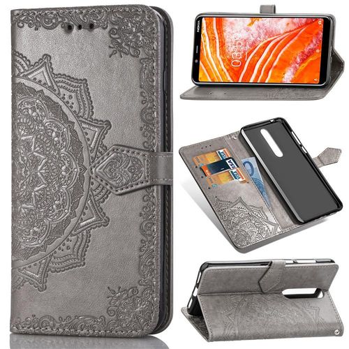 Étui Pour Nokia 3.1 Plus Couverture Rabotant Simple Entreprise Étui En Cuir Antichoc Motif Exquis - Gris