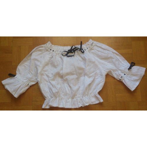 Top En Broderie Anglaise Blanche Manches 3/4 Taille 2