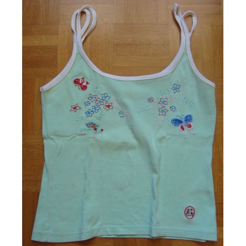 Débardeur Femme Lulu Castagnette Vert Avec Broderie Fleurs Et Papillons Taille 2
