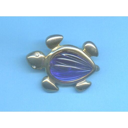 Broche Fantaisie Tortue Verte Et Bleue - Bijou Animal élégant - Neuf Avec étiquette