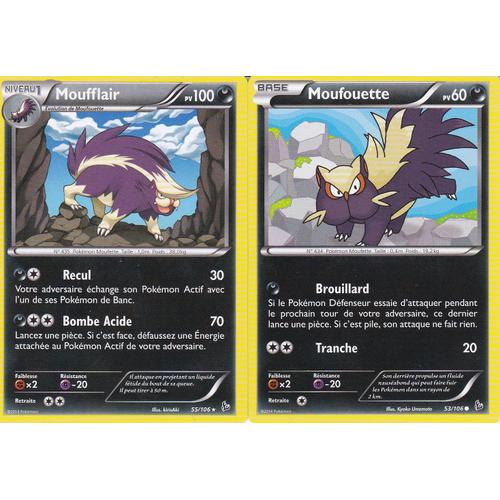 2 Cartes Pokemon - Moufflair 55/106 + Moufouette + 53/106 - Xy Etincelles -