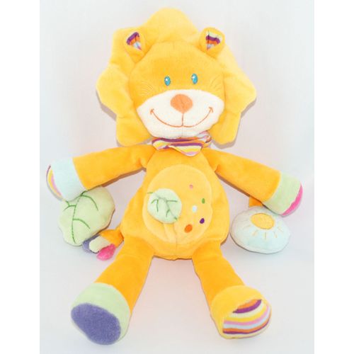 Pommette Doudou Lion Jaune Rose Vert Grelots Feuille