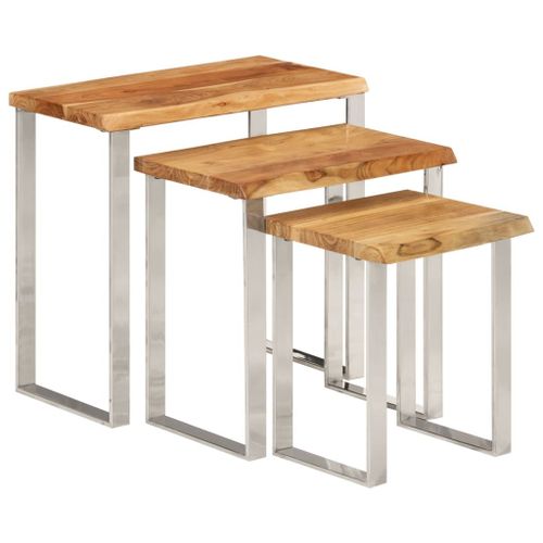 Vidaxl Tables Gigognes 3 Pcs Avec Bord Vivant Bois Massif D'acacia