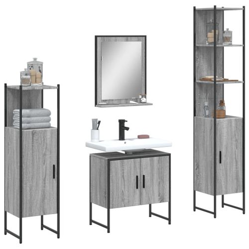 Vidaxl Ensemble D'armoires De Salle De Bain 4 Pcs Sonoma Gris
