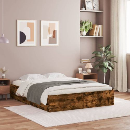 Vidaxl Cadre De Lit Avec Tiroirs Sans Matelas Chêne Fumé 150x200 Cm