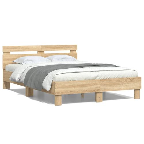 Vidaxl Cadre De Lit Avec Tête De Lit Et Led Chêne Sonoma 120x190 Cm