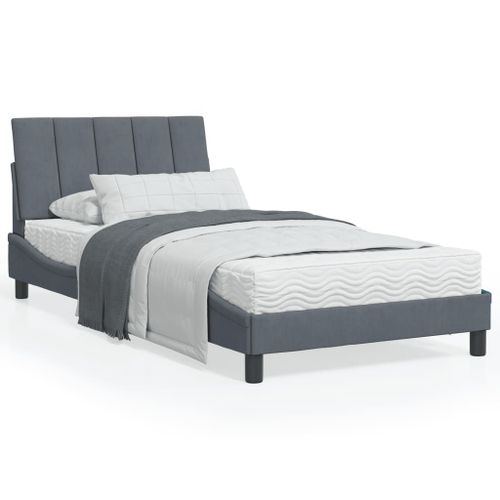 Vidaxl Cadre De Lit Avec Tête De Lit Gris Foncé 100x200 Cm Velours