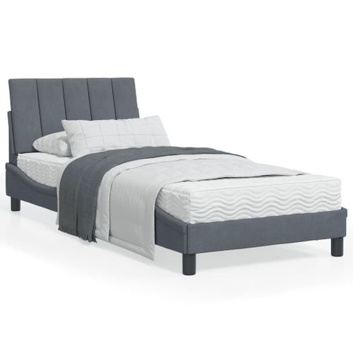 Vidaxl Cadre De Lit Avec Tête De Lit Gris Foncé 90x200 Cm Velours