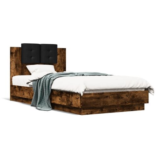 Vidaxl Cadre De Lit Tête De Lit Chêne Fumé 90x190 Cm Bois Ingénierie