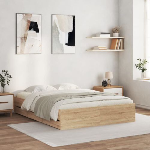 Vidaxl Cadre De Lit Avec Tiroirs Sans Matelas Chêne Sonoma 150x200 Cm