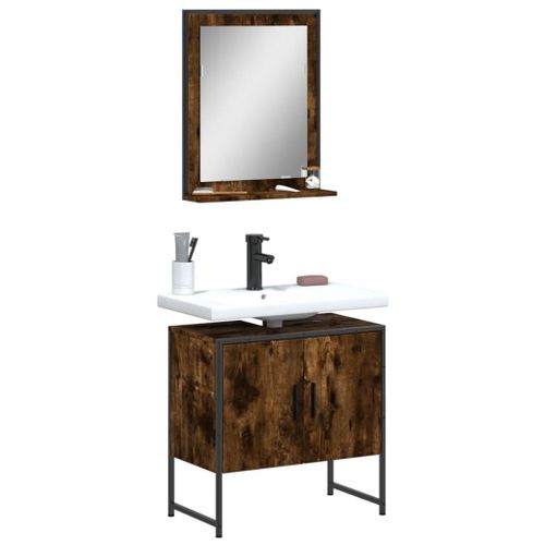 Vidaxl Ensemble D'armoires De Salle De Bain 2 Pcs Chêne Fumé