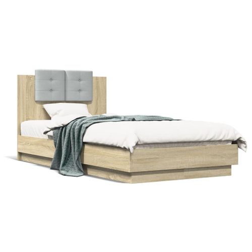 Vidaxl Cadre De Lit Tête De Lit Et Lumières Led Chêne Sonoma 90x190 Cm