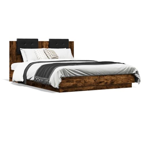 Vidaxl Cadre De Lit Avec Tête De Lit Chêne Fumé 150x200 Cm