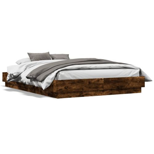 Vidaxl Cadre De Lit Avec Lumières Led Chêne Fumé 140x190 Cm