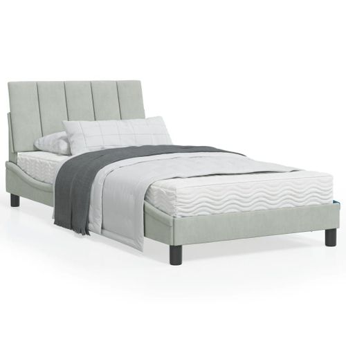 Vidaxl Cadre De Lit Avec Tête De Lit Gris Clair 100x200 Cm Velours