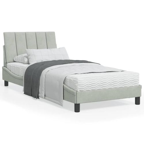Vidaxl Cadre De Lit Avec Tête De Lit Gris Clair 90x190 Cm Velours