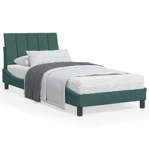 Vidaxl Cadre De Lit Avec Tête De Lit Vert Foncé 80x200 Cm Velours