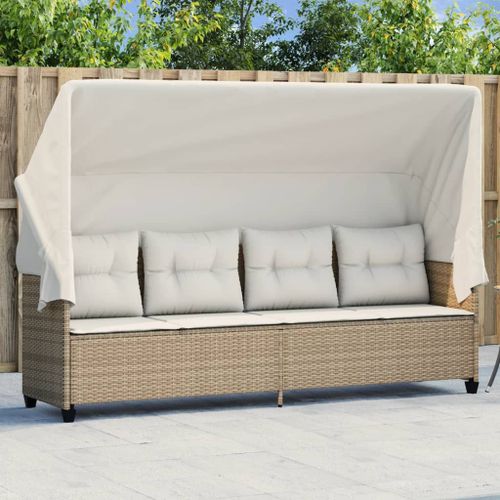 Vidaxl Chaise Longue Avec Auvent Et Coussins Beige Résine Tressée
