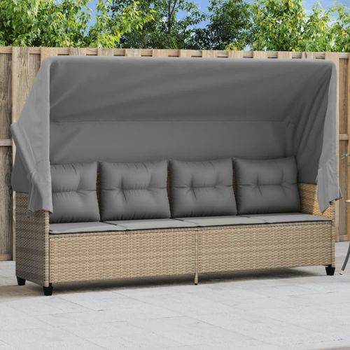 Vidaxl Chaise Longue Avec Auvent Et Coussins Beige Résine Tressée