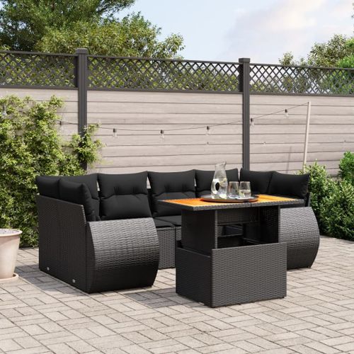 Vidaxl Salon De Jardin 7 Pcs Avec Coussins Noir Résine Tressée