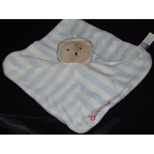 Doudou Plat Mouton Blanc Bleu Sucre D'orge